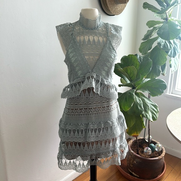 Self-Portrait Dresses & Skirts - Self-Portrait Lace Mini Dress in Light Blue